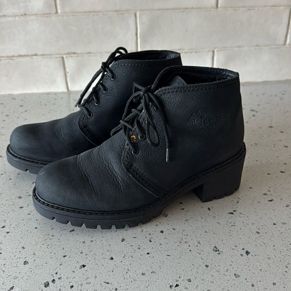 Havana Joe Black Oiled Leather Chukka Ankle Boots Women’s Block Heel Size EU 37